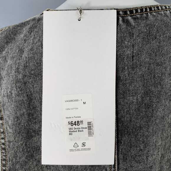 M Grey Cotton Denim Contrast Stitch Oversized Drop Waist Deep V-Neck Dress - Picture 4 of 6